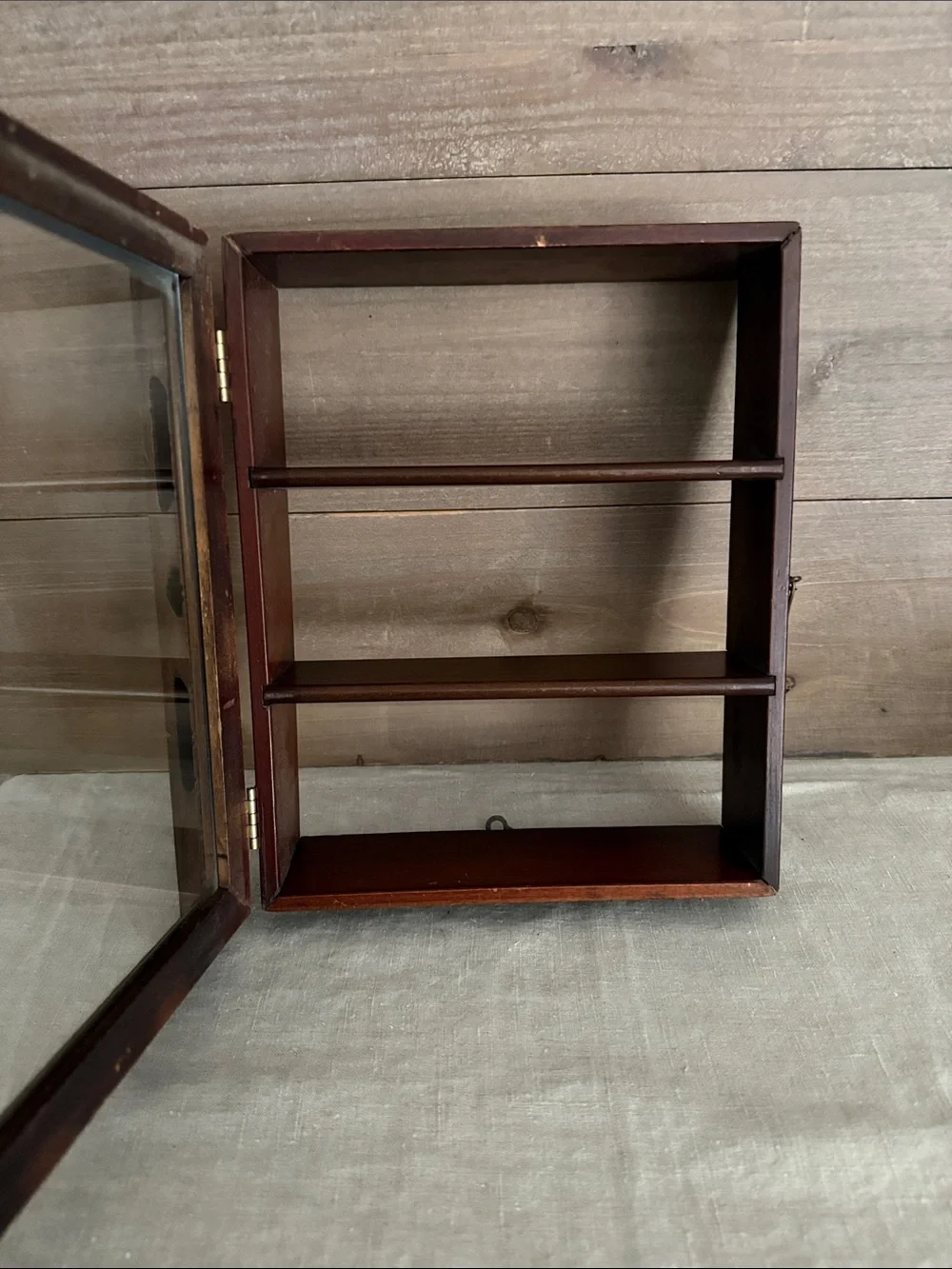 Vintage Wood & Glass Mini Curio Shadow Box Display Shelf